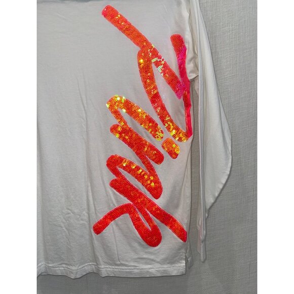 Victorias Secret Pink Sequin Logo White Long Sleeve Top XS - Picture 2 of 4